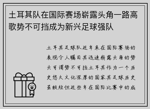 土耳其队在国际赛场崭露头角一路高歌势不可挡成为新兴足球强队